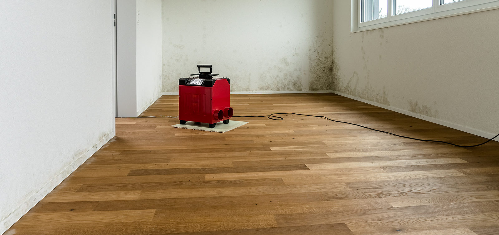 Red Dehumidifier In An Apartment Room With A Toxic Mold And Mild red dehumidifier in an apartment room with a toxic mold and mildew problem